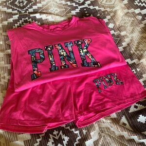 Victoria’s Secret PINK Shirt & Shorts Pajama Sleep Set Size 2XL